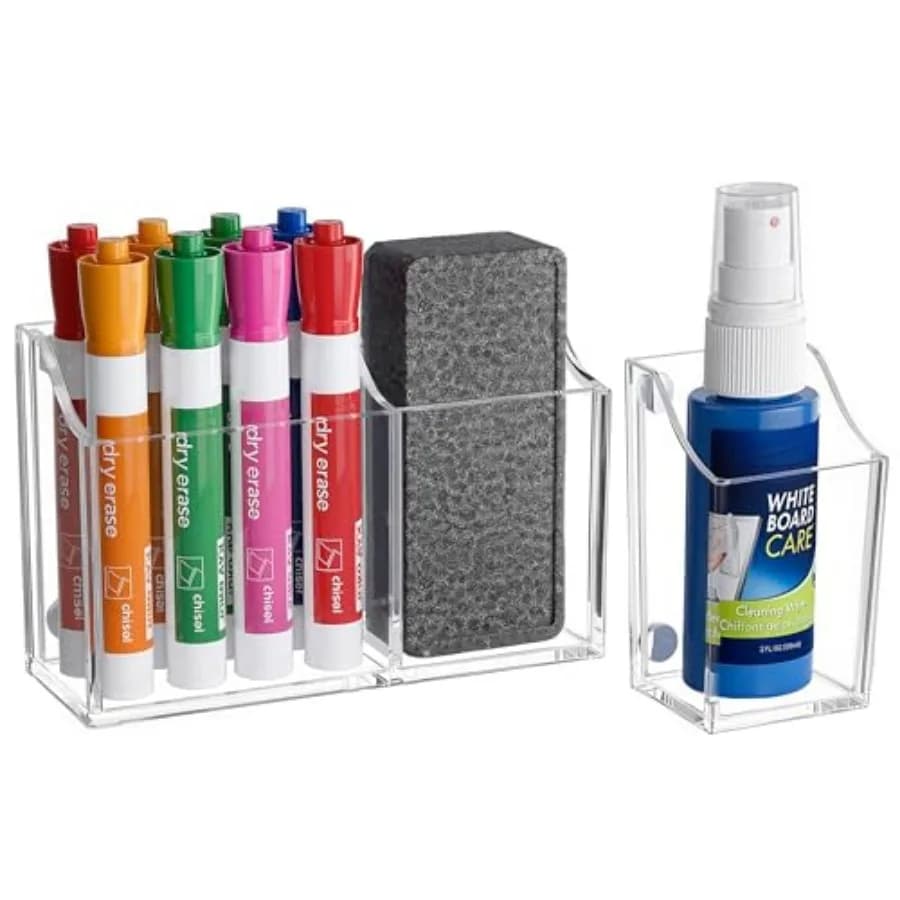 Magnetic Dry Erase Marker Holder Set for Whiteboard, Non-slip Magnet Acrylic Pen Pencil Holder for Refrigerator Fridge, Locker