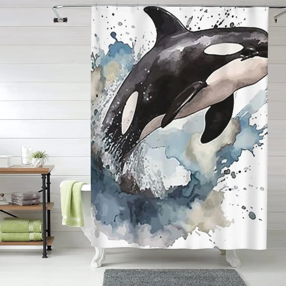 Tenda da doccia Orca Aquatic Sea Ocean Killer Whale, tende da bagno impermeabili in poliestere con ganci