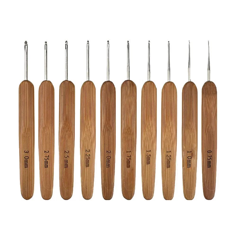 1Set Bamboo Handle Crochet Hooks Set Stainless Steel Ergonomic Non Slip Lightweight for Beginners Intermediate Experts Scarf Hat