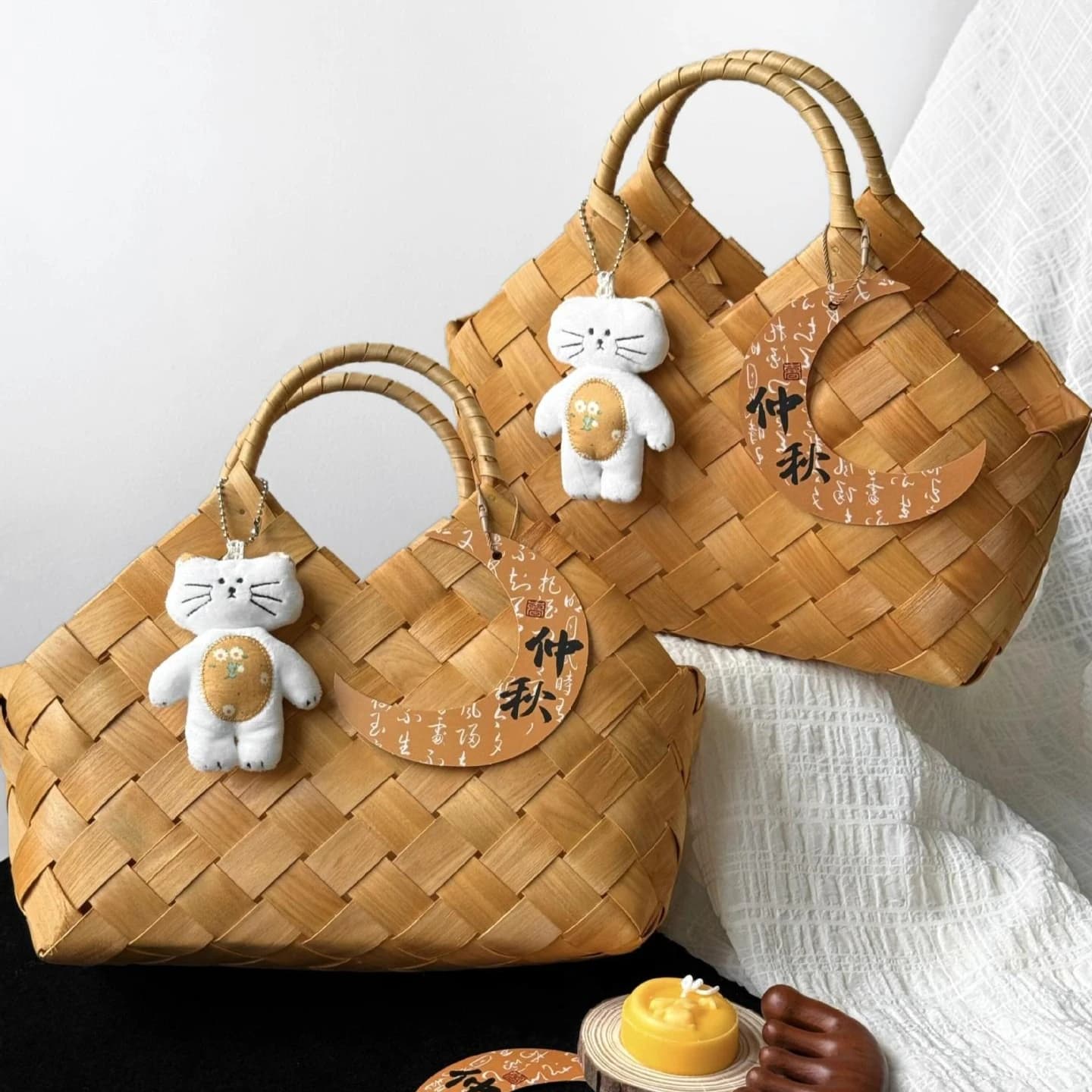 Handmade Wooden Gift Basket Natural With Handle Picnic Hamper Multi-Purpose Willow Woven Storage Box flower basket Fruit Basket