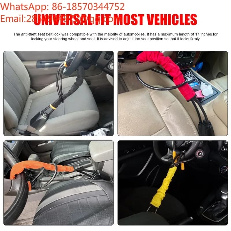 2026 Universal Car Steering Wheel Lock Thick Steel Cable Chain Anti-theft Lock Seat Belt Buckle Rope Lock for Sedan