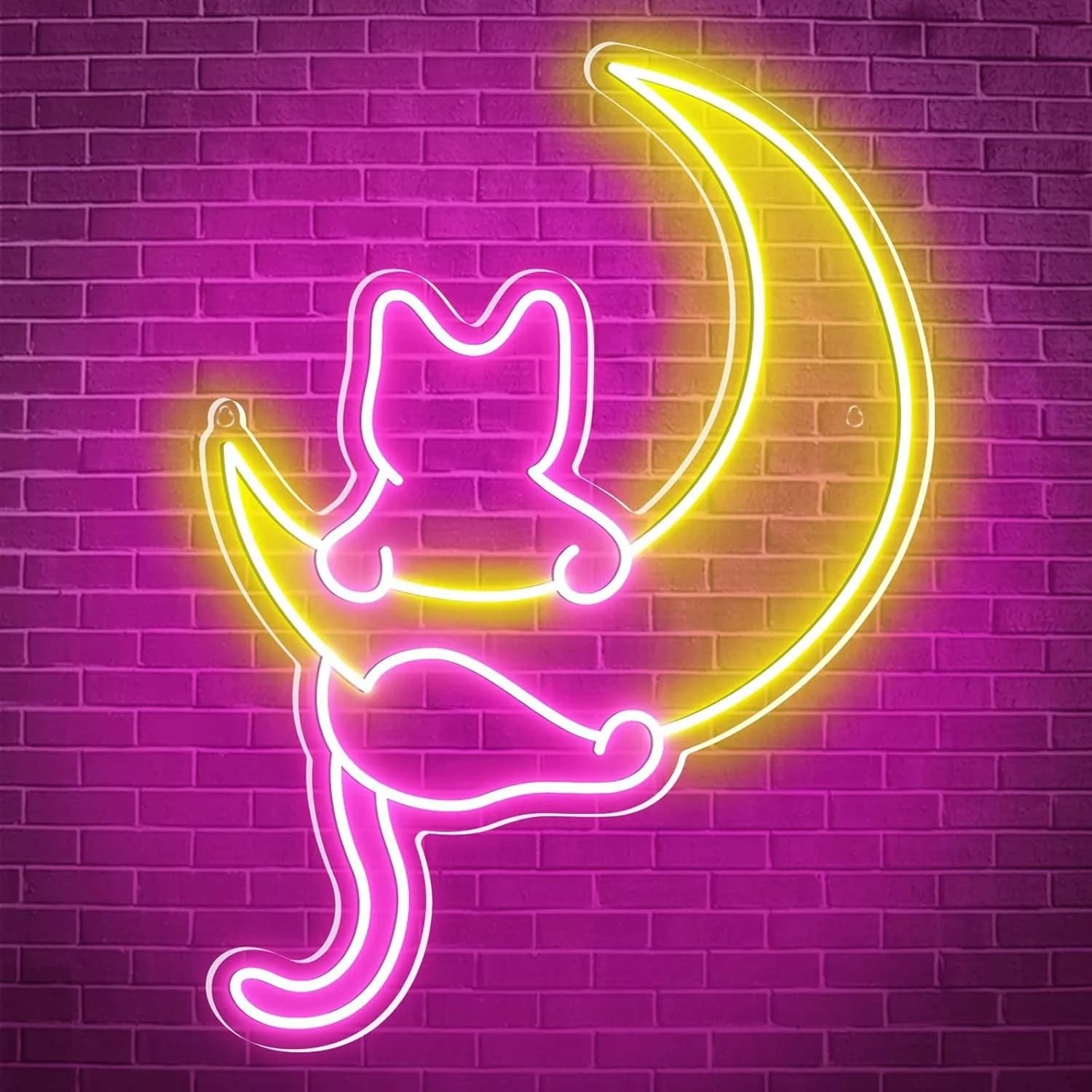 Insegna al neon con gatto animato, luna, interruttore dimmerabile alimentato tramite USB, controllo per la decorazione del sfondo della parete della festa, della camera da letto di casa