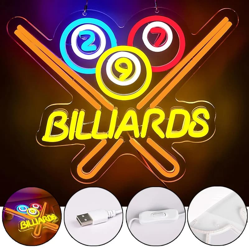 Insegna al neon da biliardo per decorazioni murali Luce al neon a led luminosa per insegne aziendali Luci a led da biliardo per insegne al neon per amanti del biliardo