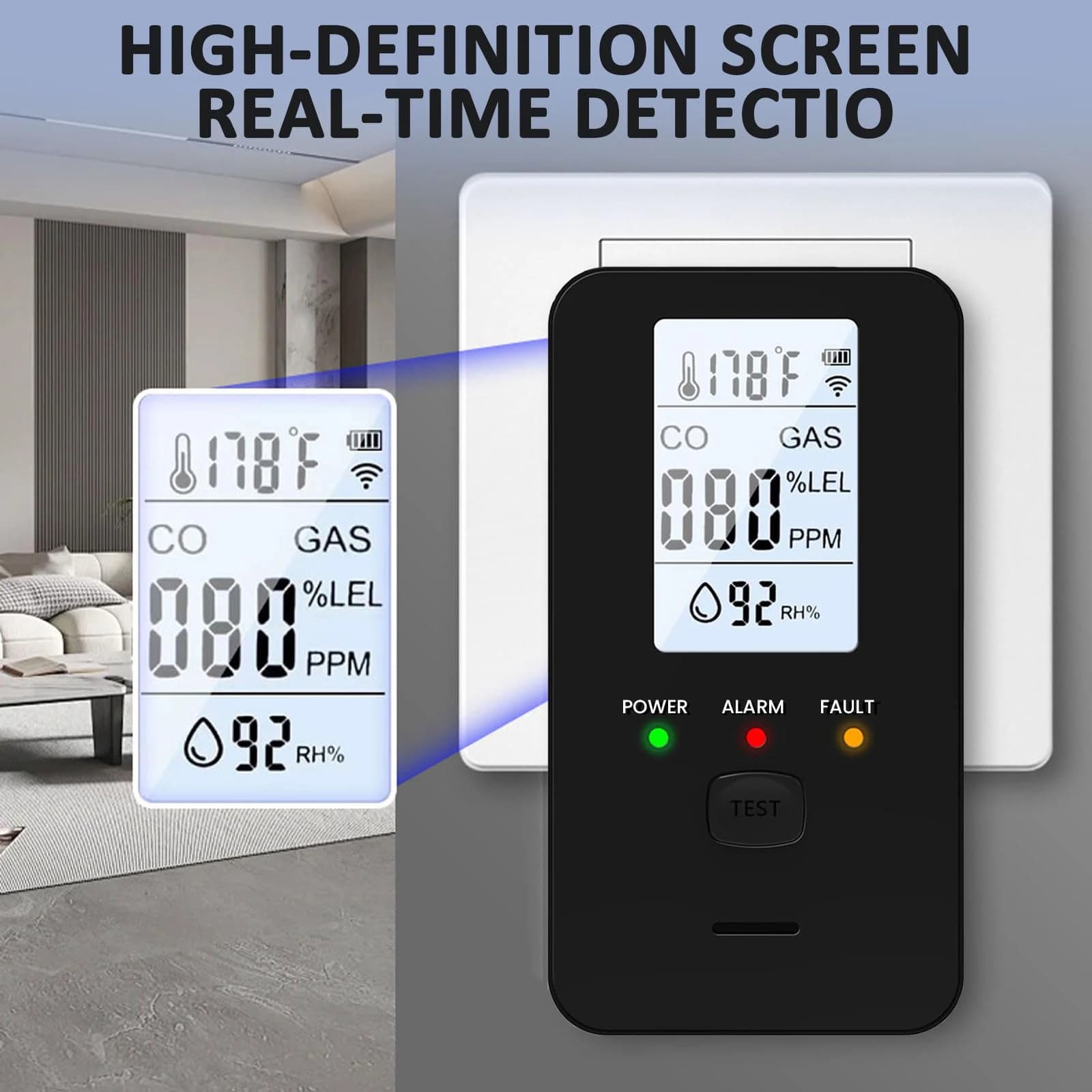 Rilevatore di Gas Naturale e Monossido di Carbonio, Allarme 4-in-1 per Gas Combustibili e CO, Dispositivo Plug-in per Propano e Metano