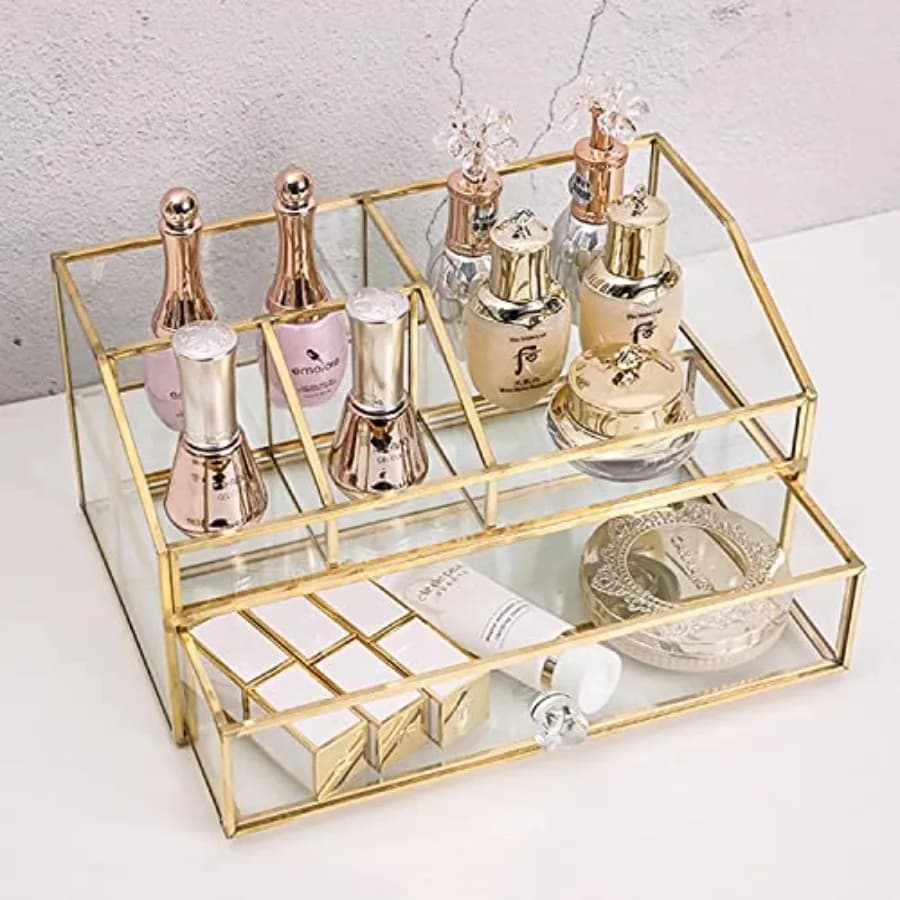 Glass Makeup Brush Holder, Brush Organizer and Jewelry, Glass Display Elegant Nordic Style, Polished Container