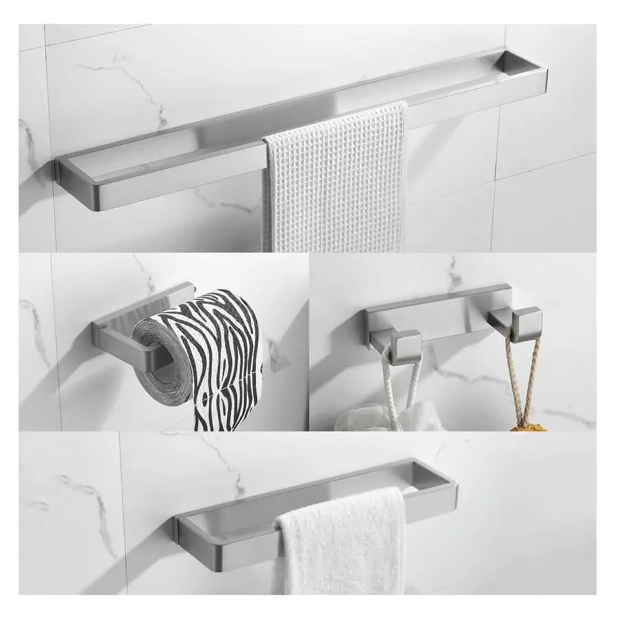 Set di 4 Accessori per Bagno in Acciaio Inox Spazzolato, Portasciugamani Premium da Parete