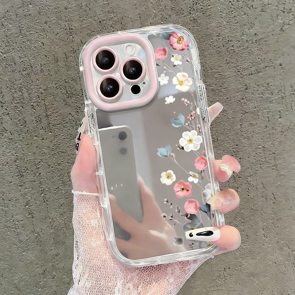 Custodia per telefono con specchio e cuscino d'aria a tema Fiori Primaverili Semplici per iPhone 17 15 14 16 Pro Max 13 12 11 Pro X XR XS MAX 7 8 Plus 17Air Cover