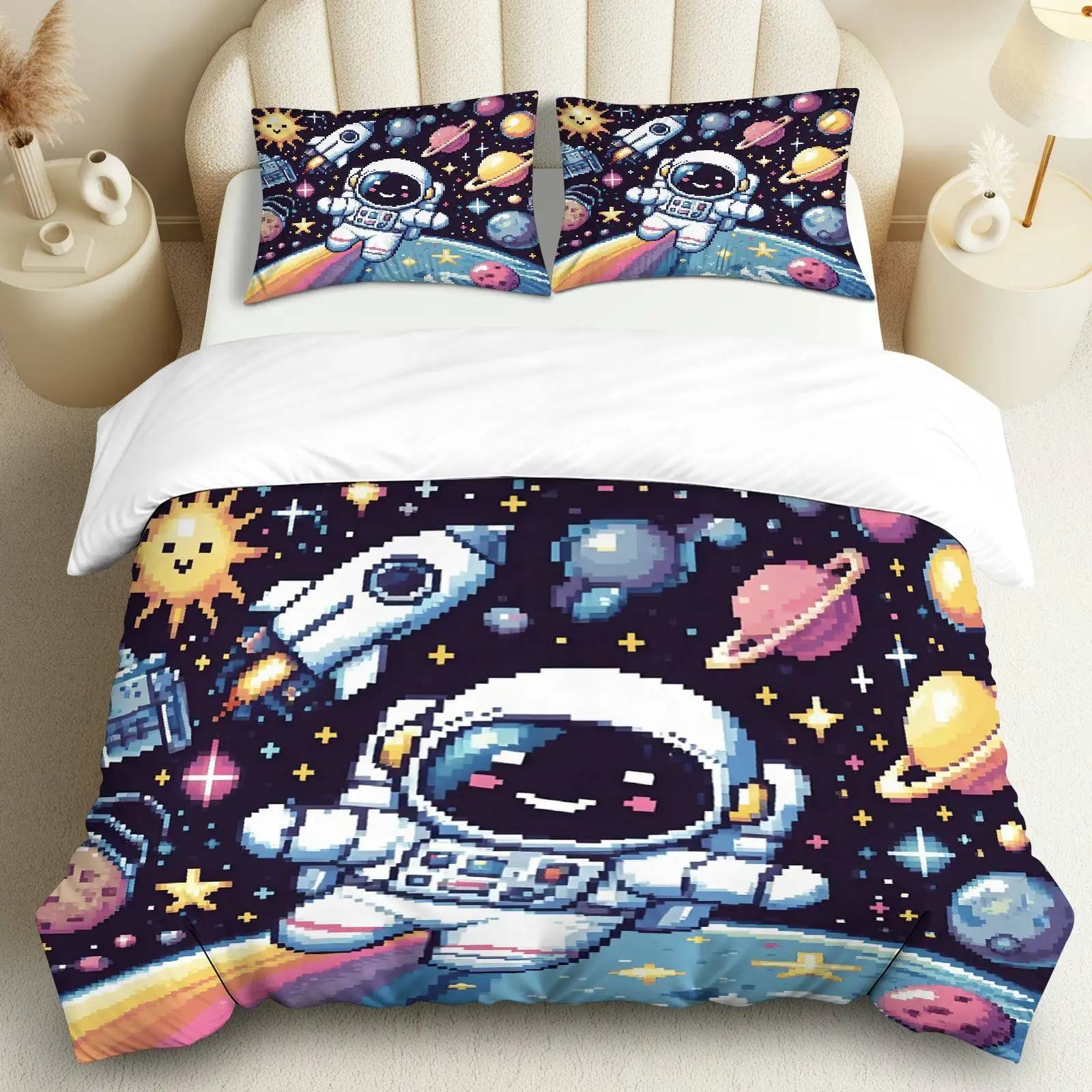 Copripiumino 3 pezzi, 1 piumino + 2 federe (senza imbottitura), Astronaut Space Galaxy Adatto per la decorazione della camera da letto e del dormitorio