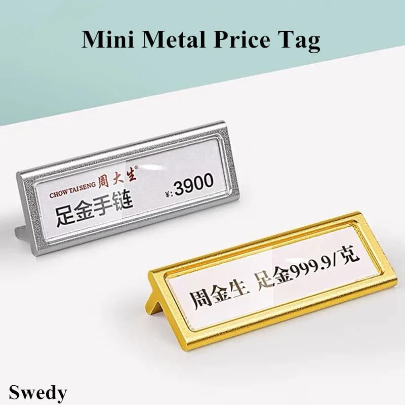54x15mm Nero Oro Argento Metallo Mini Porta cartello Espositore Numero da tavolo Porta biglietti da visita Etichetta per piccoli prezzi Etichette di carta