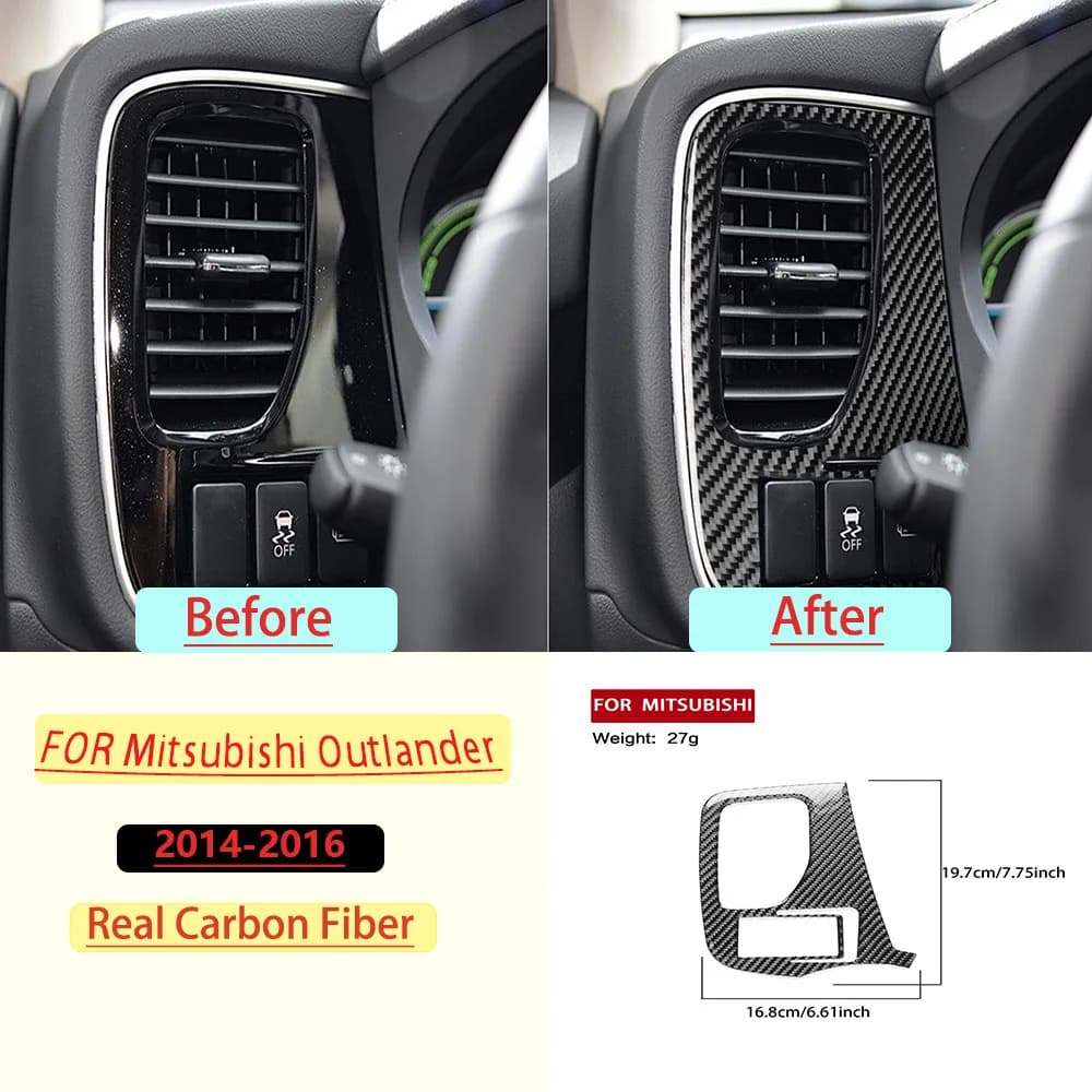 Carbon Fiber For Mitsubishi Outlander 2014-2016Car Air conditioning vent Panel Trim Customizable Sticker Interior Accessories
