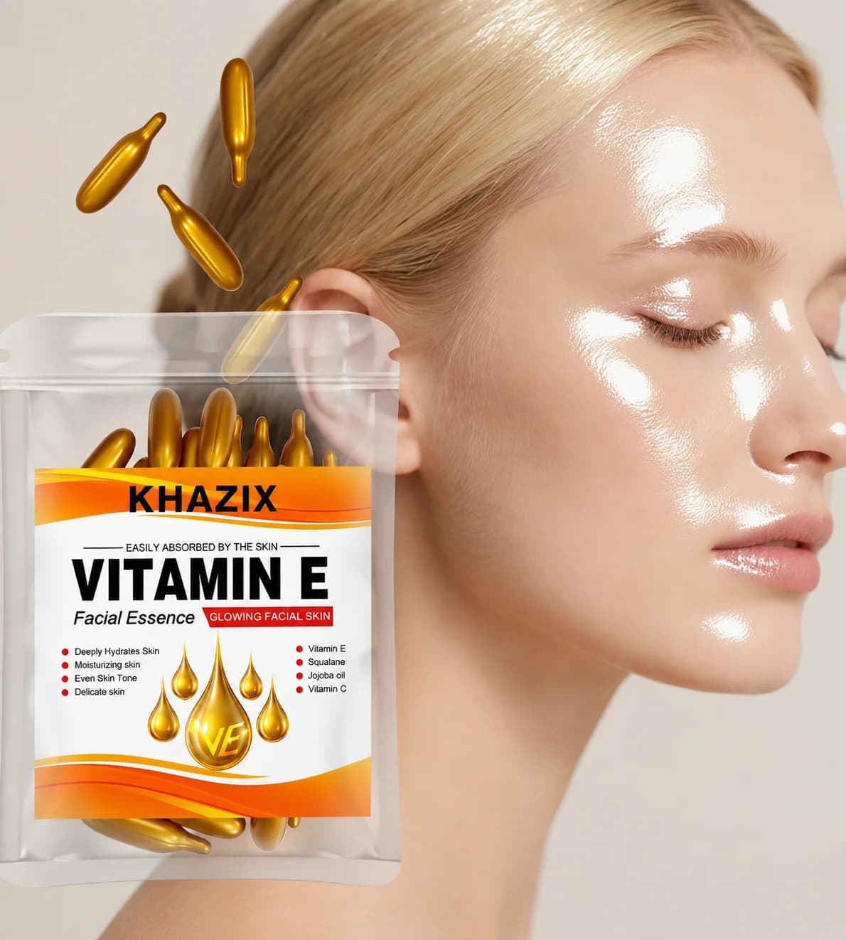 Vitamin E Deep Moisturizing Capsule Essence, Hydrates and Smooths Skin, Contains Plant-Based Squalane, Vitamin C, Deep Hydration