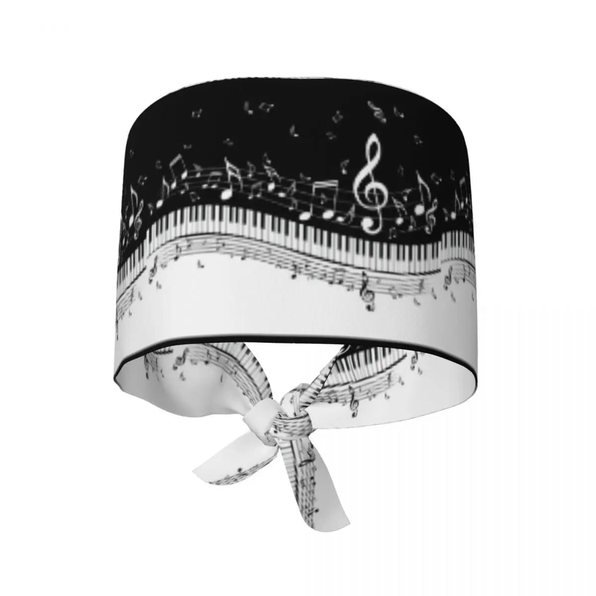 Tasti di pianoforte astratti con note musicali Cappello scrub Berretto chirurgico da lavoro per medico Cappellini infermieristici regolabili unisex per dentista