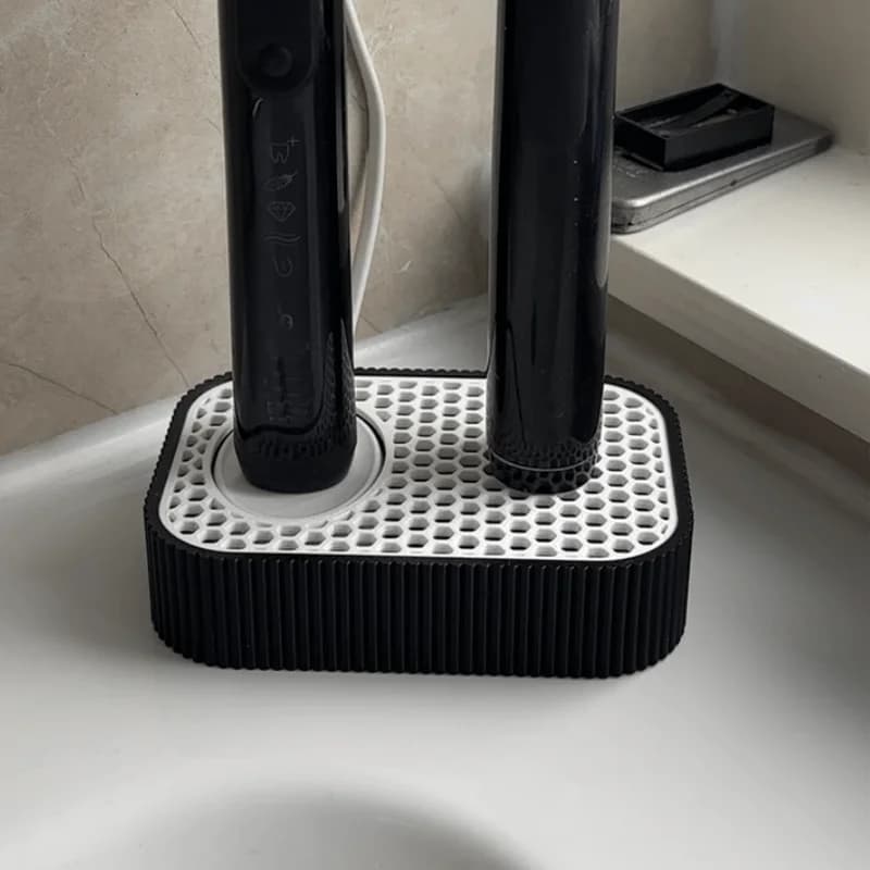 Space Saving Bathroom Desktop Toothbrush Stand With Cable Outlet Holds Electric Toothbrushes And Charging Base
