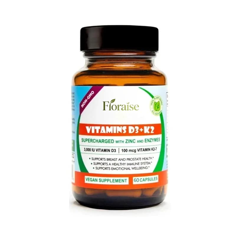 Vitamin D3+K2 Supplements Contain Zinc and Enzymes -3000 IU D3, MK-7 K2, Immune and Bone Support