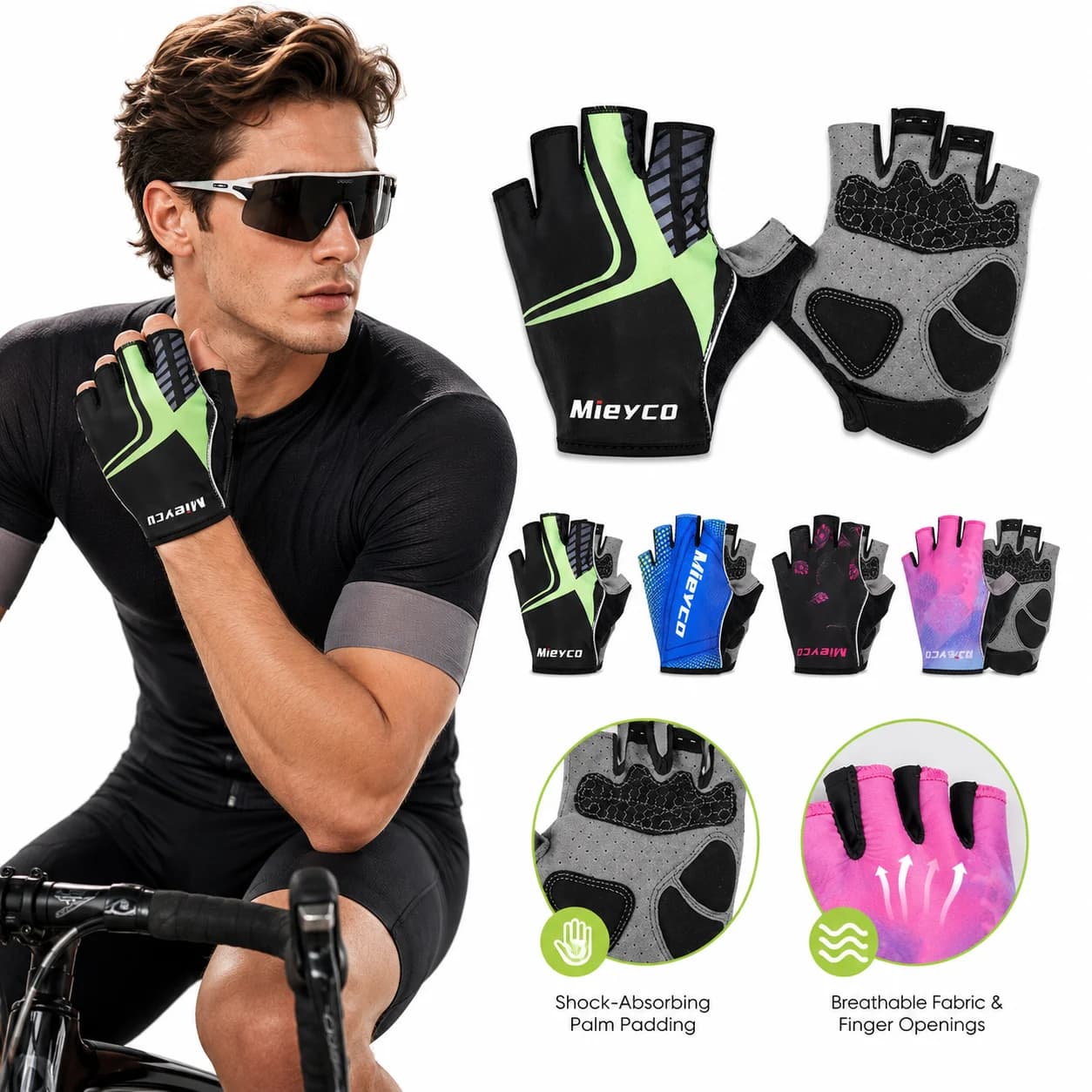 Mieyco Half Finger Cycling Gloves Men Women Breathable MTB Bike Riding Sports Gloves for Gym Motorcycle Outdoor