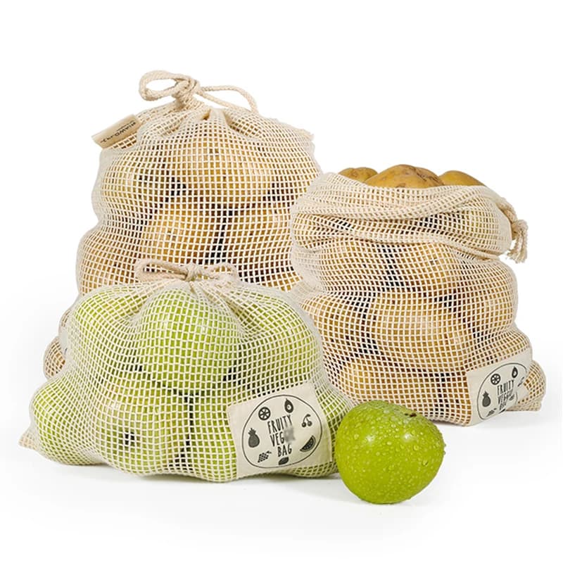 6/10 confezioni di sacchetti per prodotti riutilizzabili in cotone organico, con coulisse, sacchetti per la spesa, sacchetti in rete per generi alimentari, verdure e frutta