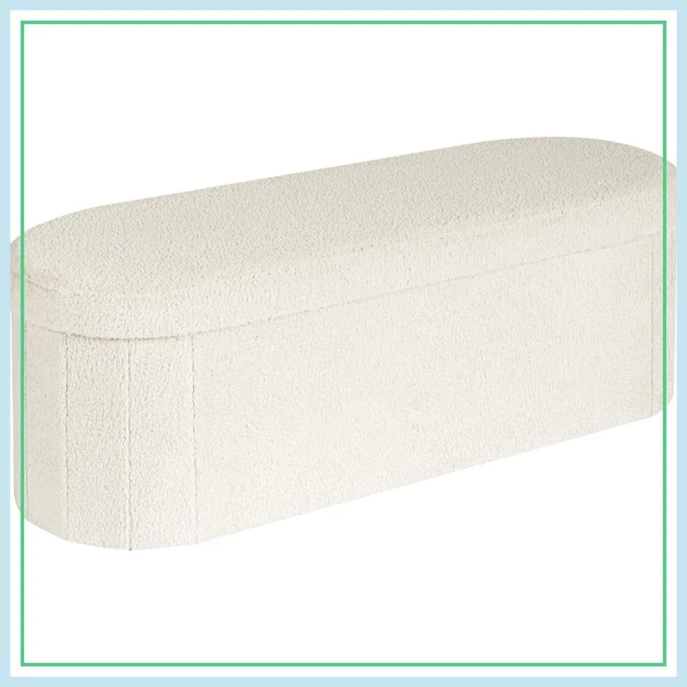 Panca contenitore, poggiapiedi ovale in velluto con vano portaoggetti, 43x15x15 pollici, bianco