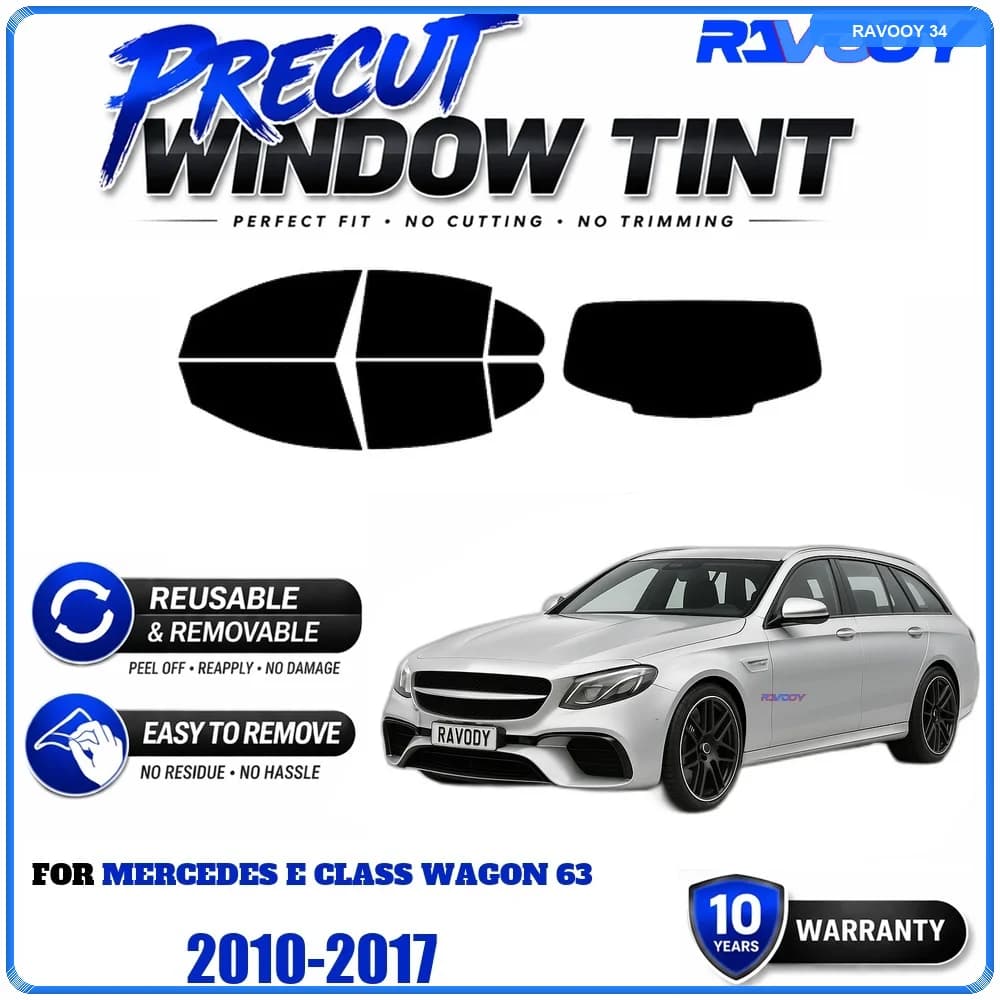 RAVOOY Precut Window Tint, Reusable Removable EPU Film, Custom Fit for Mercedes E Class Wagon 63 2010-2017, UV Heat Protection