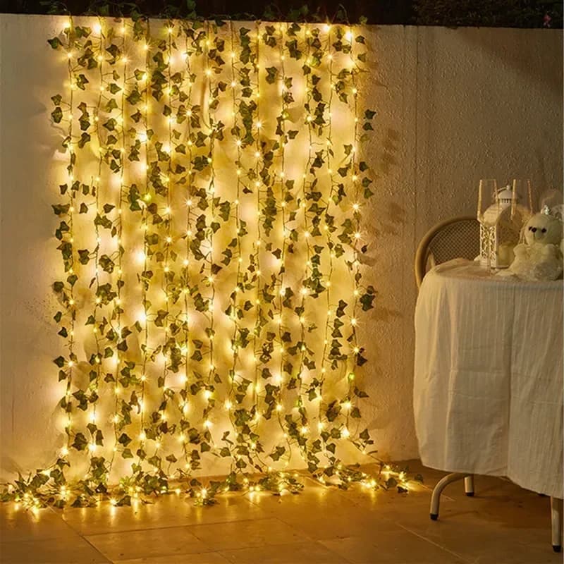 Luci floreali a foglia verde Lucine a vite artificiale Luci solari Luci ghirlanda per la decorazione domestica Luci natalizie