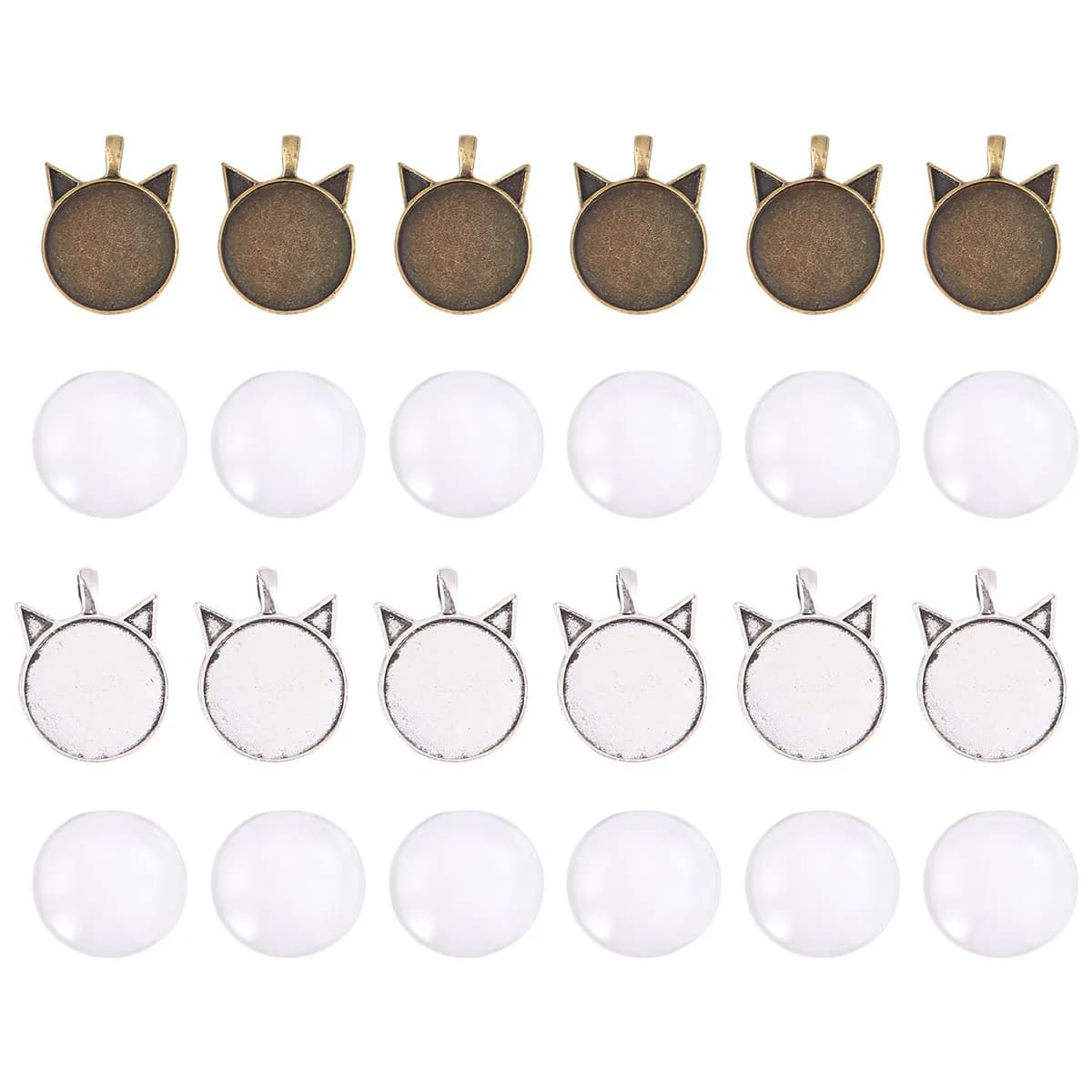 24Pcs Cat Pendant Charms Alloy DIY Jewelry Making Kit with Glass Dome for Necklace Craft Cameo Photo Custom Pendants Set
