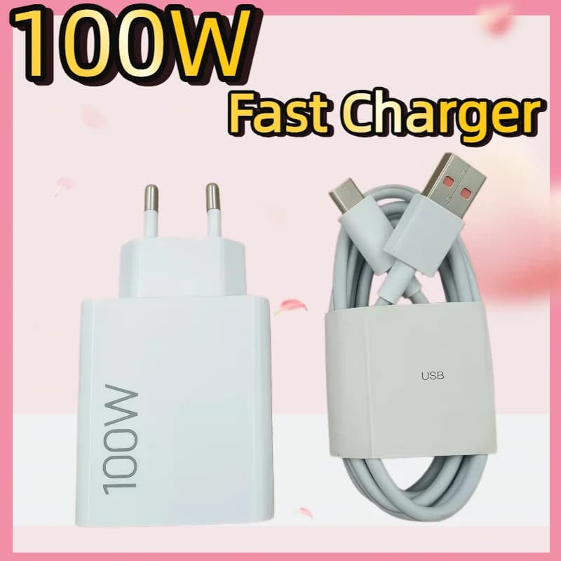 Quick 100W Turbo USB Charger for Redmi K90 K80, EU 6A Fast Charging Adapter with USB Cable for Mi 17 15 14 Ultra Poco X7 F8 Pro