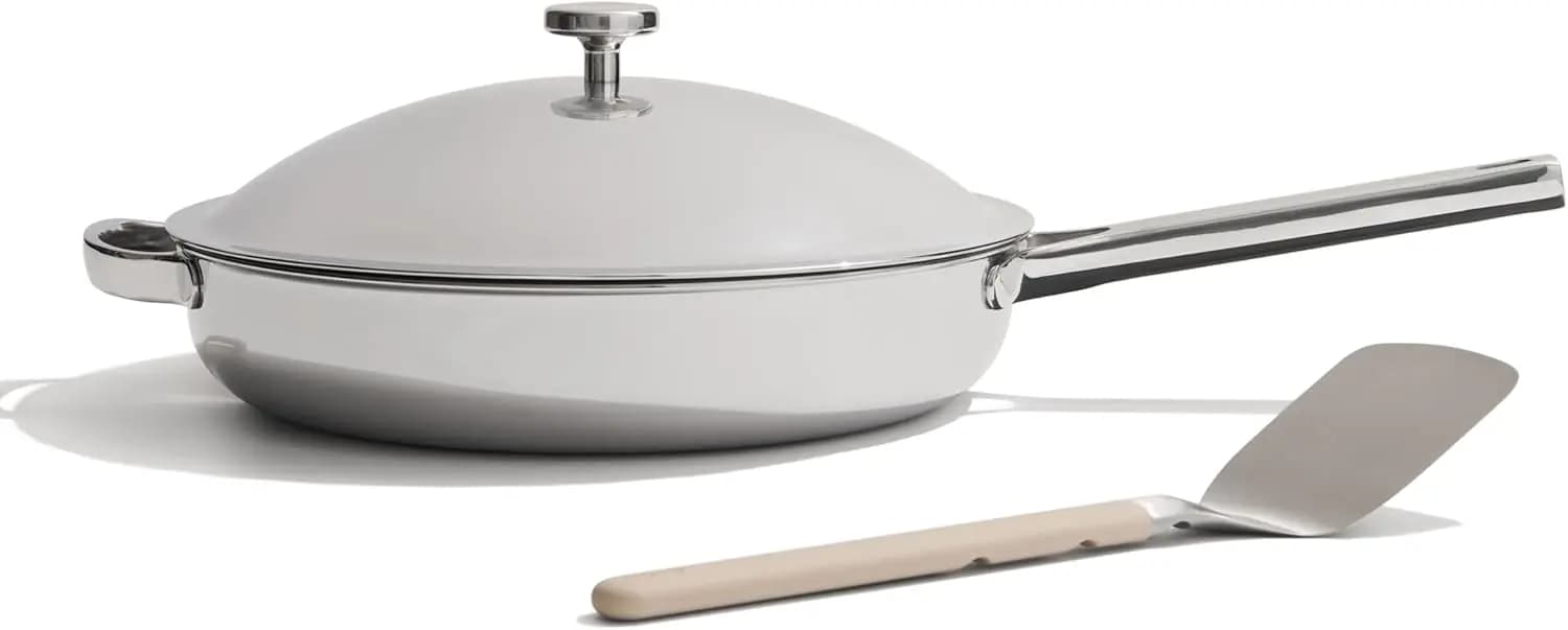 10.6" PFAS non-stick pan with spatula, triple stainless steel and aluminum, oven resistant up to 1000 ° F