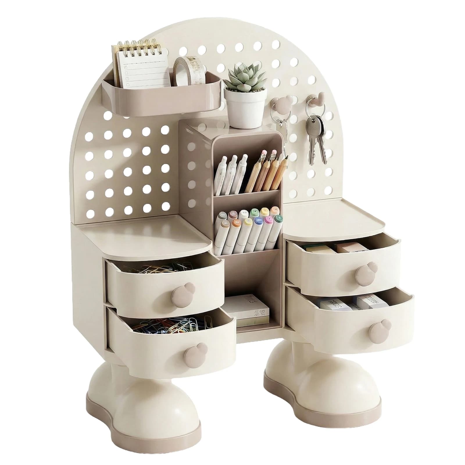 Desk Organizer with Panel Forato, Cassetti and Portapenne, Plastic Shelf for School and Home