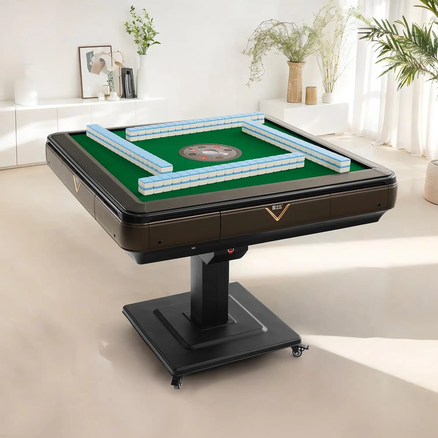 American Style Fully Automatic Mahjong Table, Equipped with 2 Sets of 44mm 152 Mahjong Tiles (Blue and Green), Customized