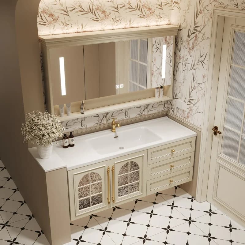 /Pullout Mobiletto da bagno Installazione a specchio Mobiletto da bagno Lavabo di lusso Cassetti Vanity Mobile Da Bagno Mobili per la casa