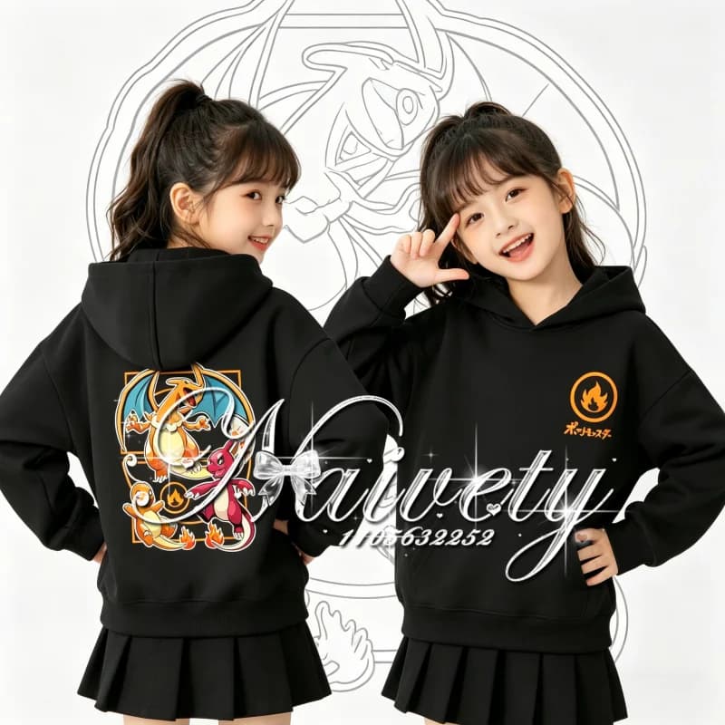 Felpa con Cappuccio Pokemon Autunno Inverno 2026, Stampa Evoluzione Charizard, Abbigliamento Casual Coordinato per Famiglia, Moda per Uomini, Donne e Bambini