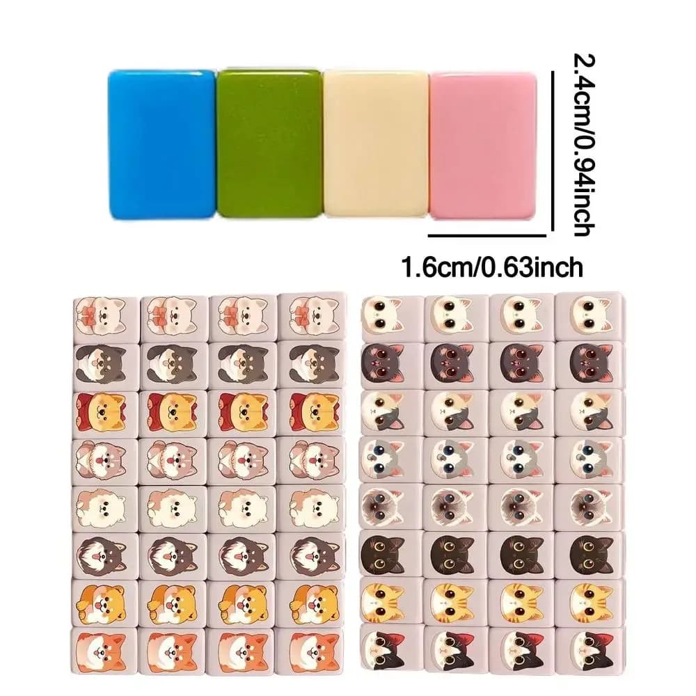 Set da 65 Pezzi Mini Mahjong: Gioco da Tavolo con Blocchi Mahjong, Bandiera Dinosauro, Motivi Emj, Gatto, Cane, Battaglia, Chee Chess - Giocattoli