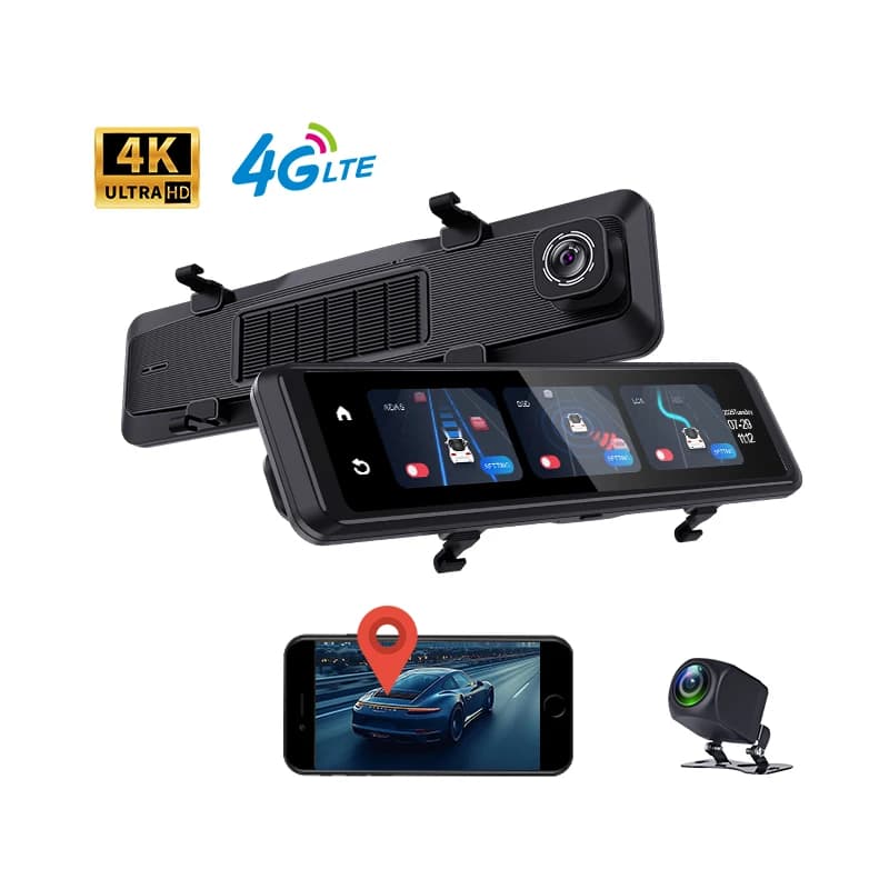 12 inches 4K + 4G Auto DVR 3840*2160P Dash Cam GPS WIFI APP WDR Revising Mirror 1080P Car Video Camera Parking Monitor