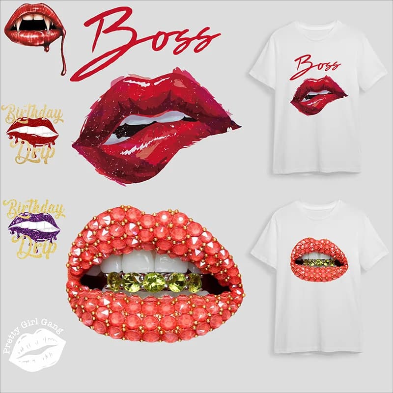 DTF Sexy Red Lips Iron Sticker Patch For Clothing Everything T-Shirt DIY Hoodie Sticker Bag Girl Throw Pillow Washable