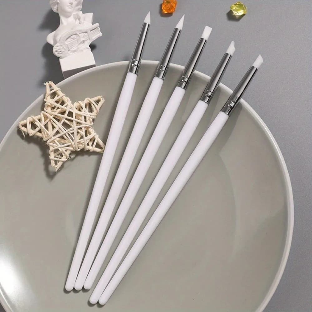 5Pcs Professional Small Head Silicone Nail Brush DIY Manicure 3D Modeling UV Gel Sculpture Nail Pen Polish Tip Nail Art