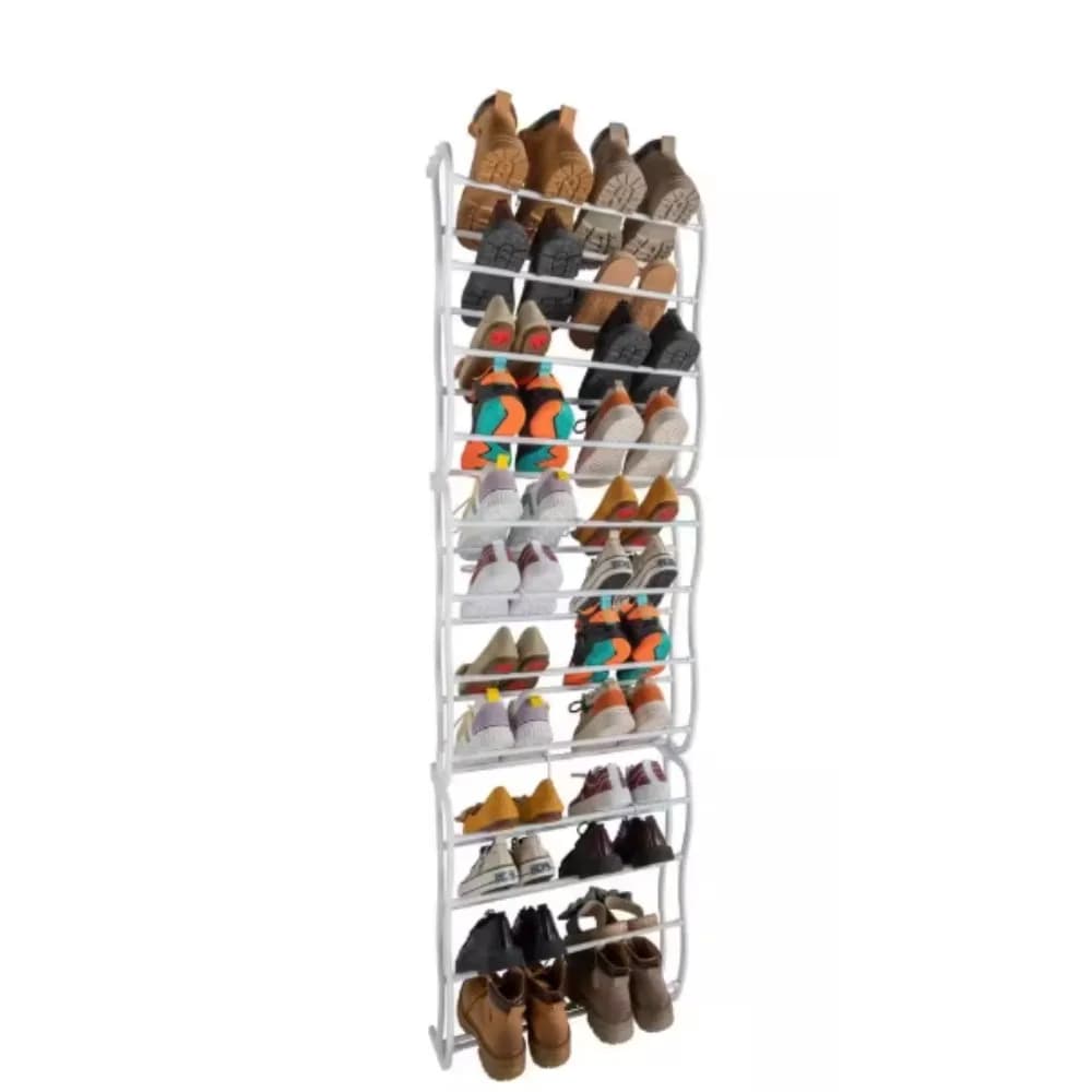 71.26 inches. H 24 pairs of white plastic hanging shoes organizer for door, 24 pairs of sandals, heels, boots