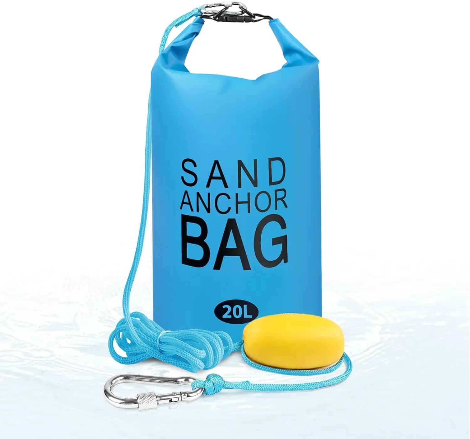 Borsa Ancoraggio Sabbia 2-in-1 e Borsa Impermeabile, 20L, Galleggiante Regolabile per Moto d'Acqua, Kayak, Barca - Blu