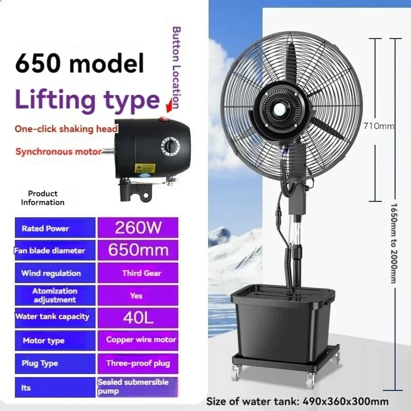 Ventilatore Elettrico Industriale per Esterni con Nebulizzazione Potente e Raffreddamento ad Acqua e Ghiaccio