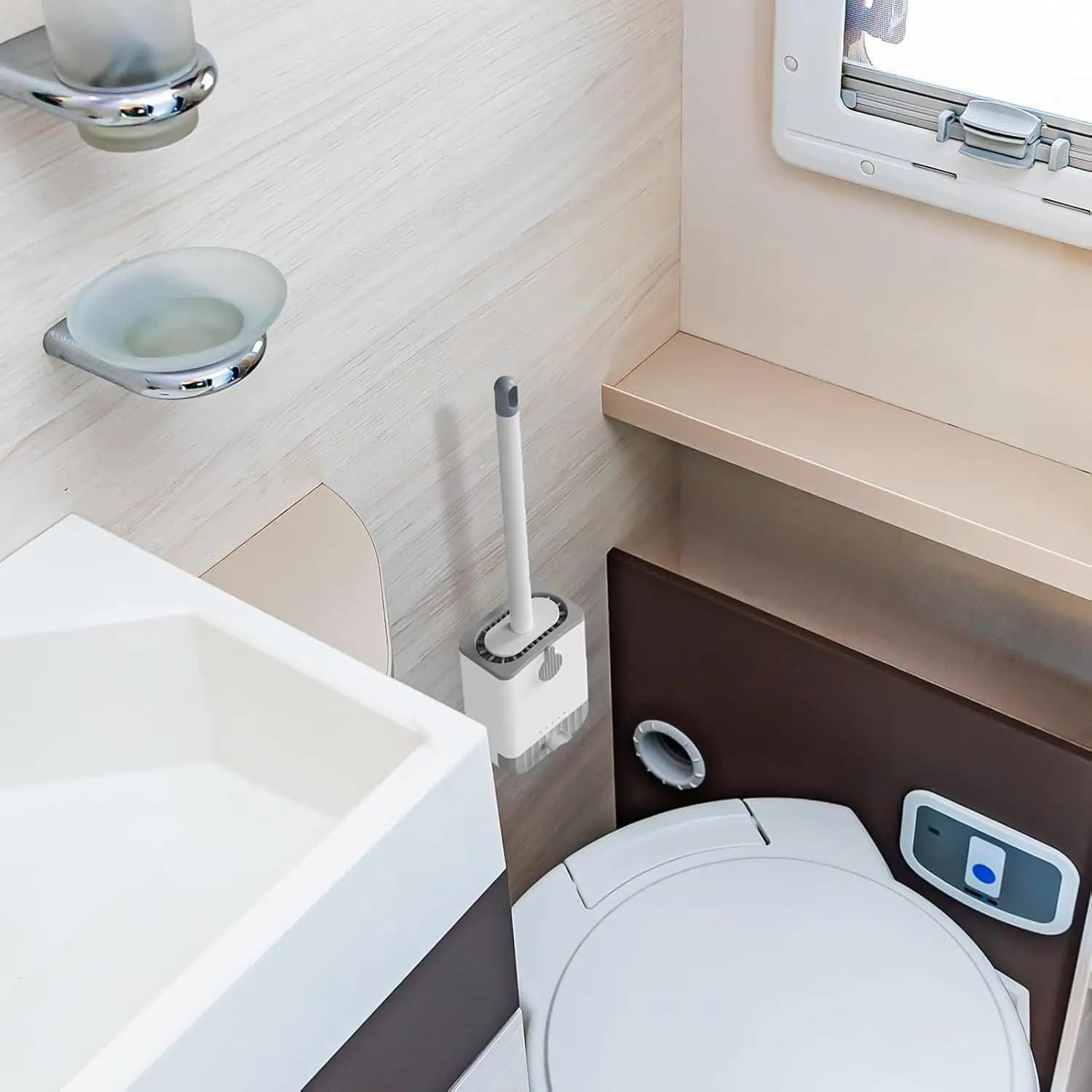Toilet Brush with Flexible Sets and Ventilated Mount, Bathroom Cleaning Brush Set, Without Drilling, Rapid Drying