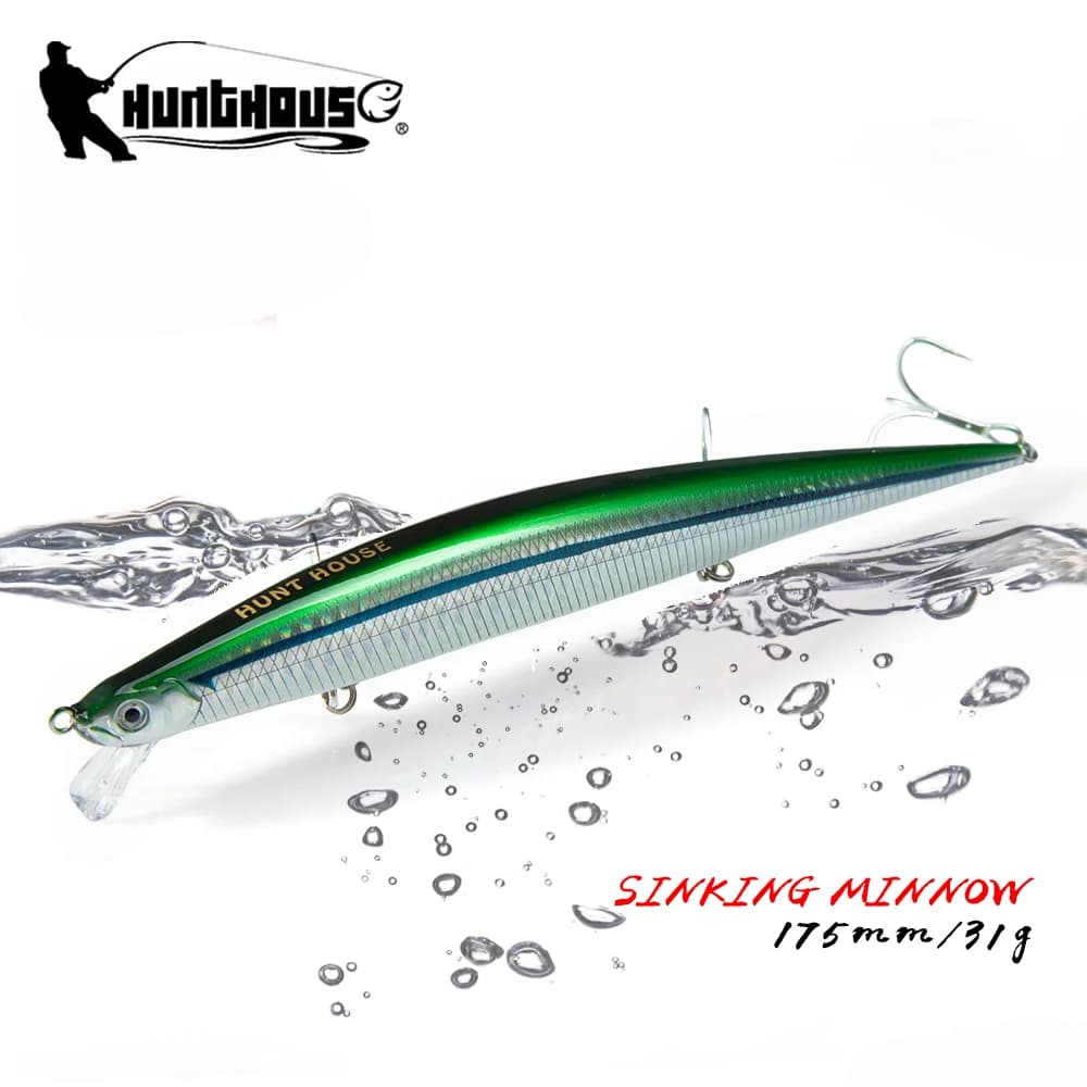 Esca Affondante Hunthouse Sinking Tide Minnow 175mm/31g, Water Fishing Exhaust Long-shoeed, Spire Wobbler, LW404 Fishing Equipment