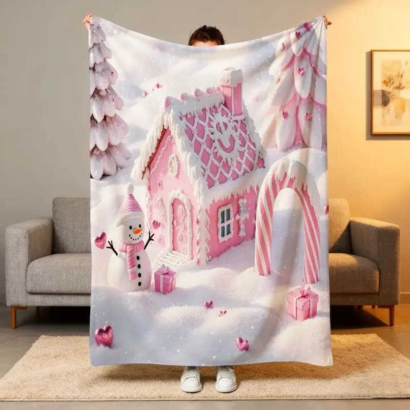 Top Pick Winter Wonderland Tenda da doccia - Decorazione da bagno per le vacanze di Natale con pupazzo di neve rosa di pan di zenzero
