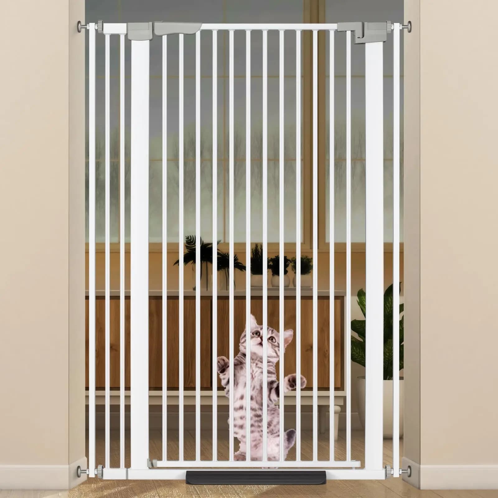 Cancelletto per Animali Domestici Regolabile 30.5-40 Pollici, Chiusura Automatica con Kit di Estensione Nuovo Bianco
