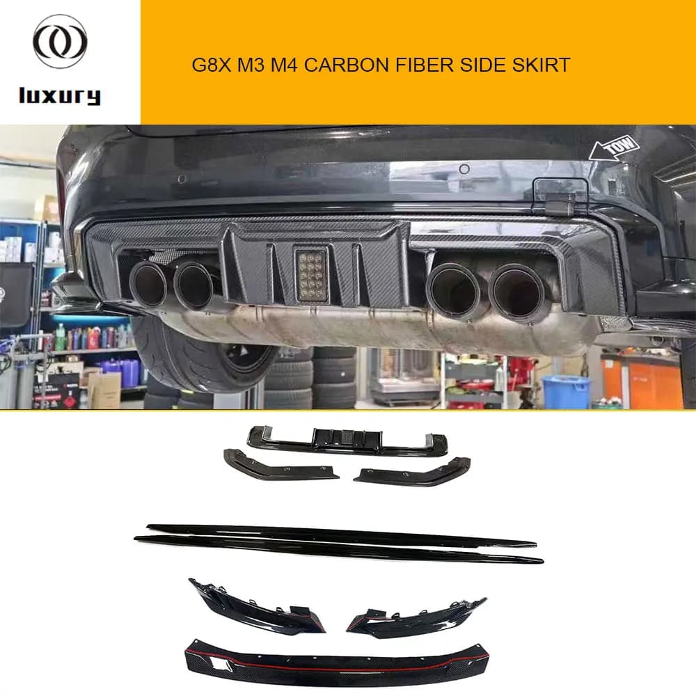 R Style Dry Carbon Bodykit Front Bumper Chin Lip Splitter Side Extension Skirt Rear Diffuser for BMW G80 G81 G82 G83 M3 M4