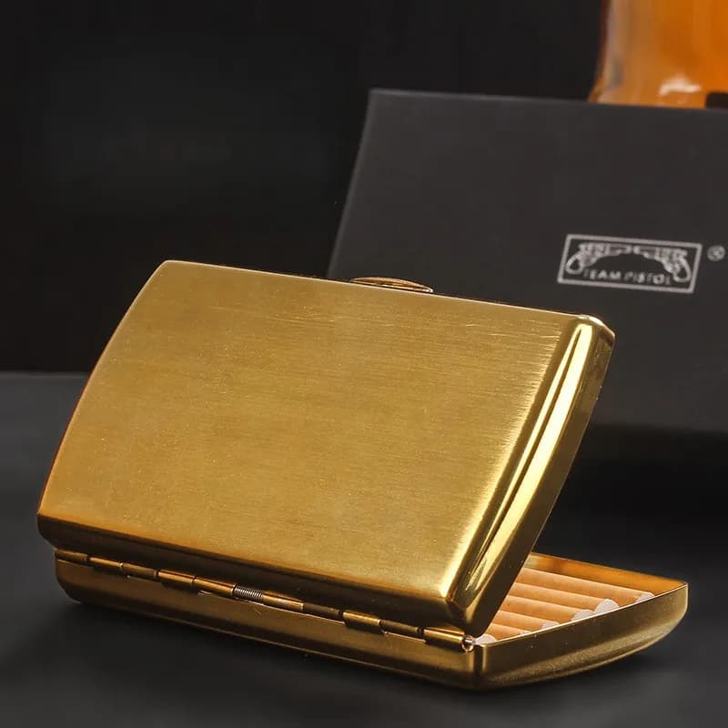 Portasigarette in ottone regalo di lusso, custodia in metallo placcato oro e finitura spazzola contiene 12 sigarette, scatola compatta portatile a prova di schiacciamento