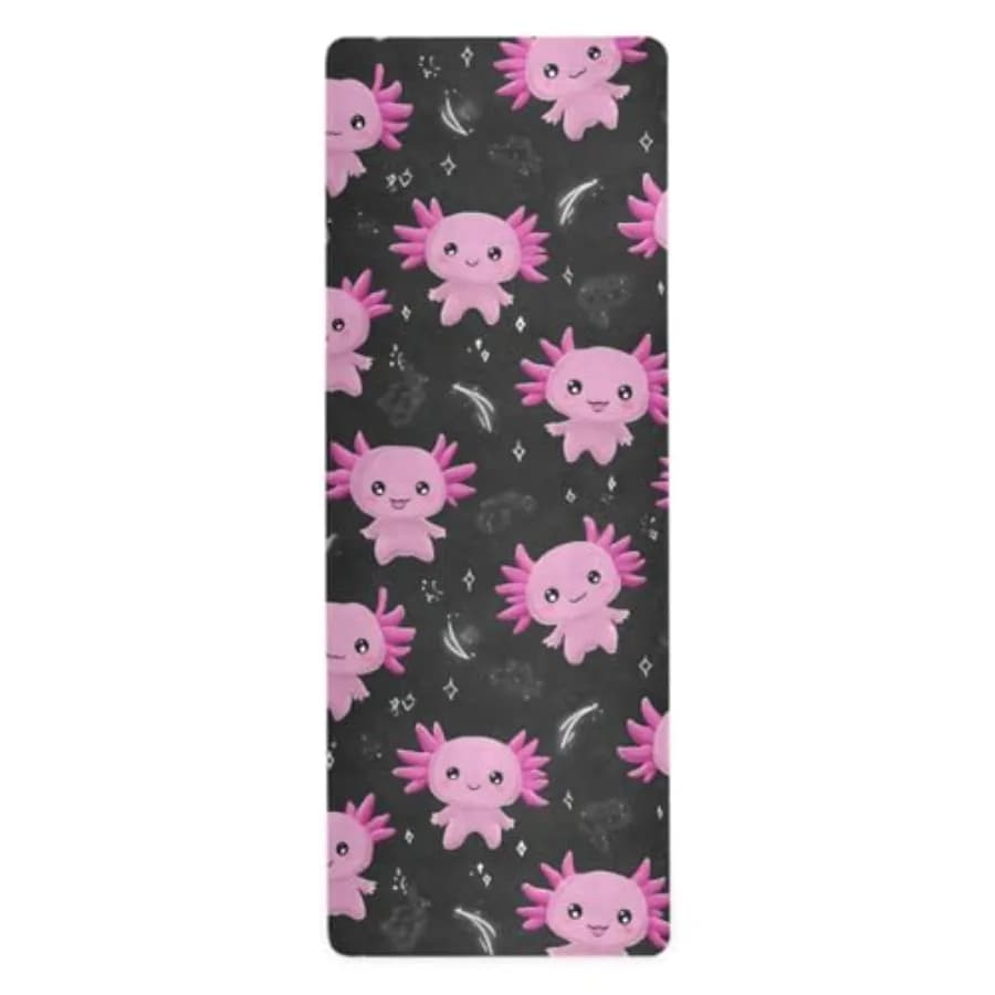 Tappetino Yoga Viola con Axolotl, Antiscivolo, Spesso, Ecologico, in Gomma, Pieghevole, per Esercizi Femminili