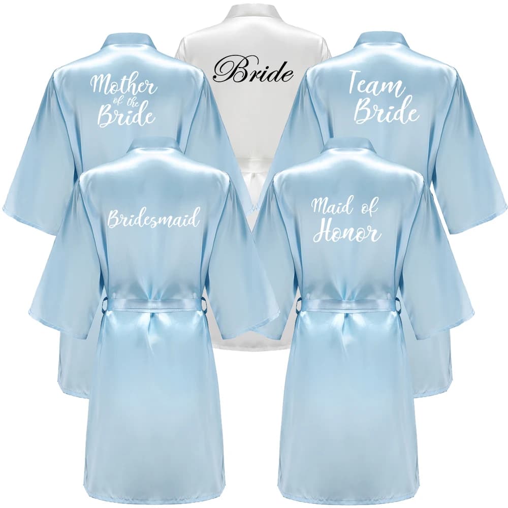 Women's Blue Bathrobe with Scritta Bianca 'Bride' for Bride, Damigella, Mother, Witness, Gift for Farewell to the Nubilato