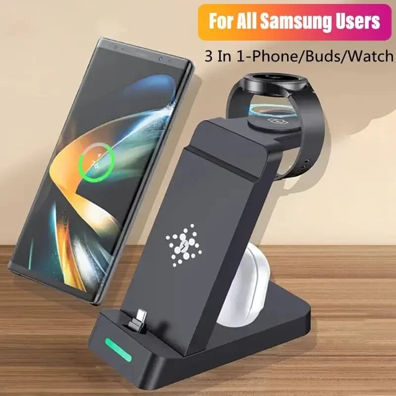 3 In 1 charging station for Samsung S24 S23 S22 Note Z Fold fast wireless charger support for Galaxy Watch 5 4 3 Activer 2/1 Buds