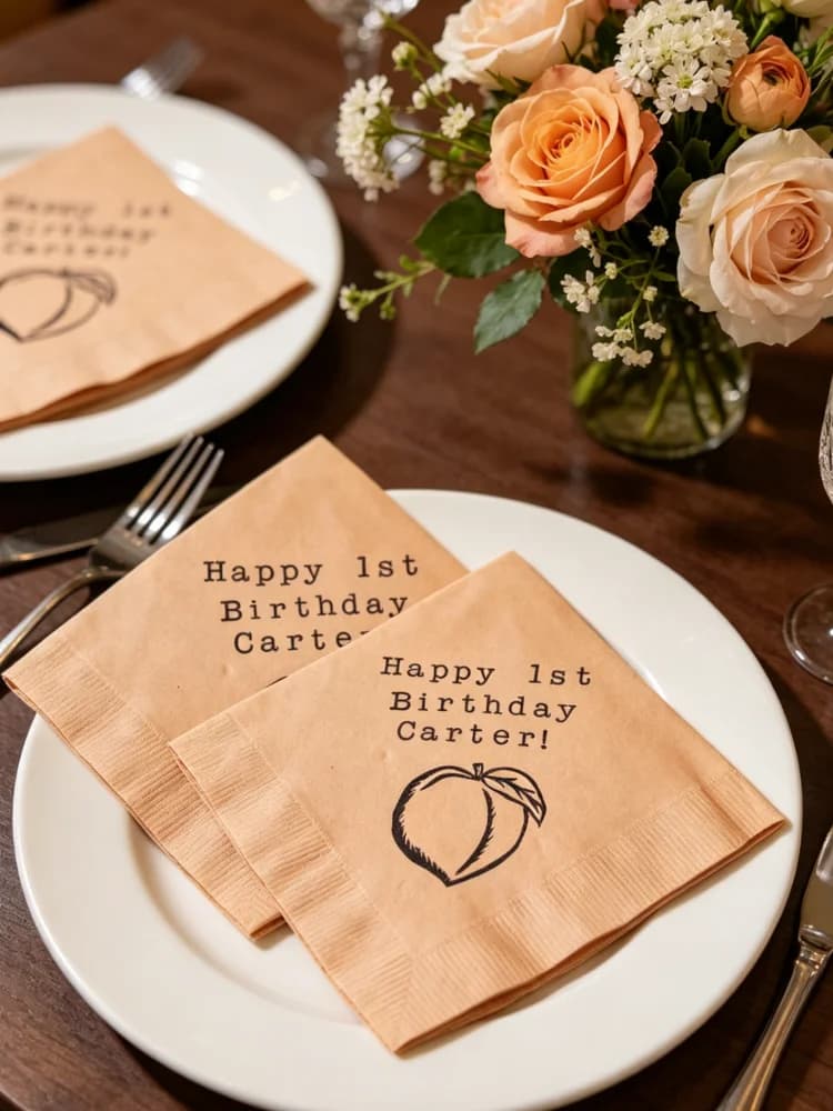 Personalized Peach Coral Baby Shower Cocktail Beverage Napkins Custom 3 Ply Kraft Paper Napkins Custom Baby Name Sweet