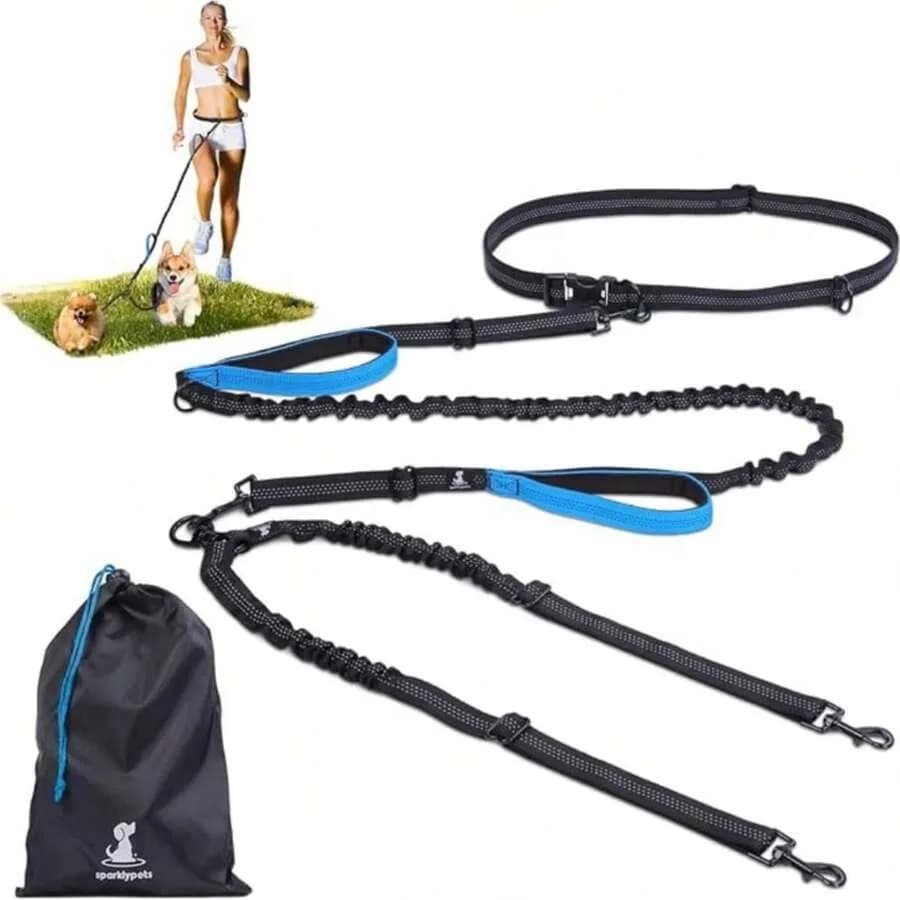 【New style】2-In-1 Dog Leash With Waist Belt - Nylon-Like Adjustable Hands-Free Double Dog Leash For Walking