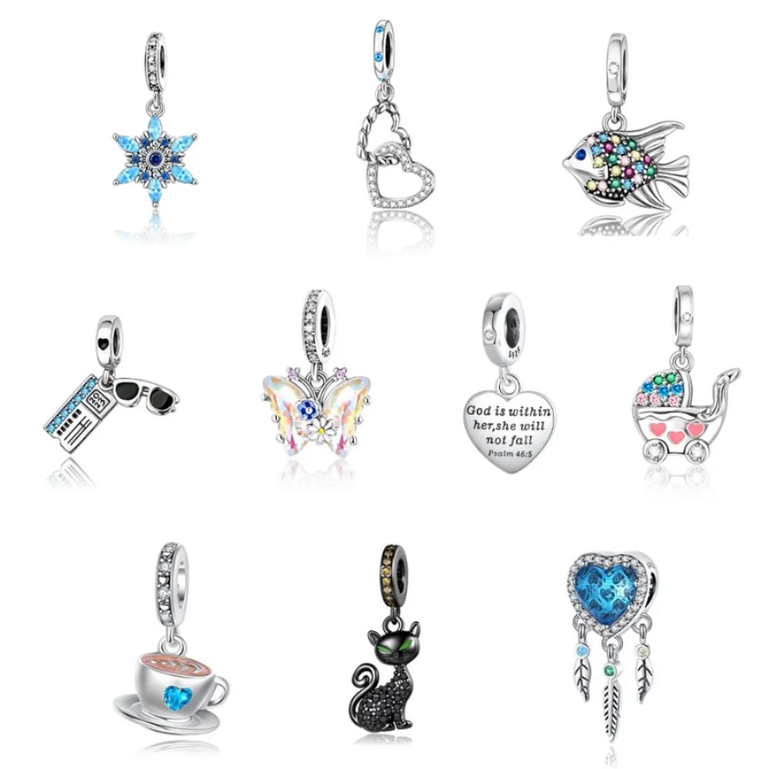 Ciondolo a forma di cuore in argento 925 alla moda fai da te, con perline a forma di passeggino, adatto per la creazione di bracciali e collane.