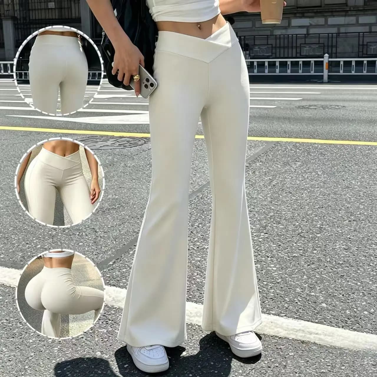 Women's cross waist flared pants, stretch yoga pants and casual pants, suitable for fitness and leisure wear